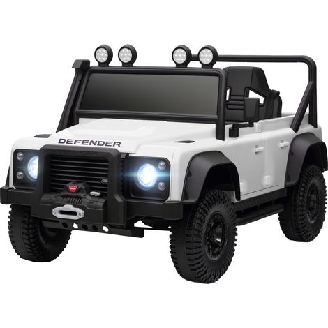 Voiture électrique pour enfants, fonctionne sur batterie 12 V, télécommande, fonction musicale, klaxon, lumières LED, blanche