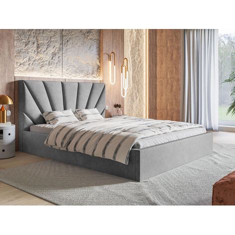 Lit rembourré avec rangement 120x200 velours gris clair Orlo (1/5)
