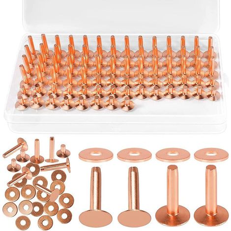 154 pièces de rivets en cuir et cuivre, rivets en cuir, rivets en cuivre pur et embouts de cuir (1/5)