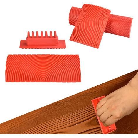 4 outils caoutchouc imitation grain bois peinture portes murs meubles