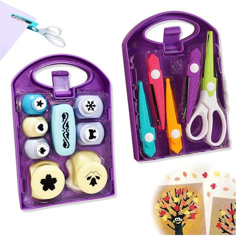 Kit de perforatrice et ciseaux pour loisirs créatifs, idéal pour découper le papier et réaliser des projets créatifs amusants. Couleur violette. (1/5)