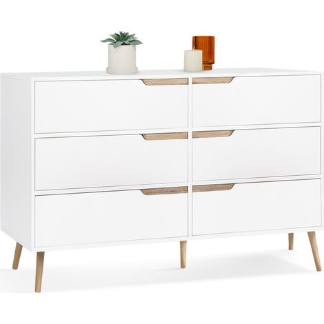 Idmarket – Commode enfant 6 tiroirs 115 cm – Design scandinave blanc – Largeur 40 cm – Hauteur 80 cm – Panneaux de particules et pieds en pin