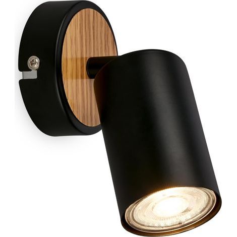schwenkbare Wandleuchte, GU10-Fassung, max. 9 W, Metall und Holz, Schwarz, für den Innenbereich (1/5)