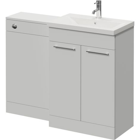 Napoli 390 Gloss Grey Pearl 1100mm 2 Door Vanity Unit Toilet Suite with Glide Basin - 1100mm - Chrome 160mm HandleWithout Kingston Toilet Pan