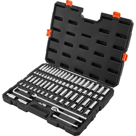 Mophorn Set di bussole da 76 pezzi, cricchetti da 9,5 mm, SAE e metriche, profondità variabile, con custodia e accessori, acciaio legato CR-V, ideale per riparazioni automobilistiche (1/5)