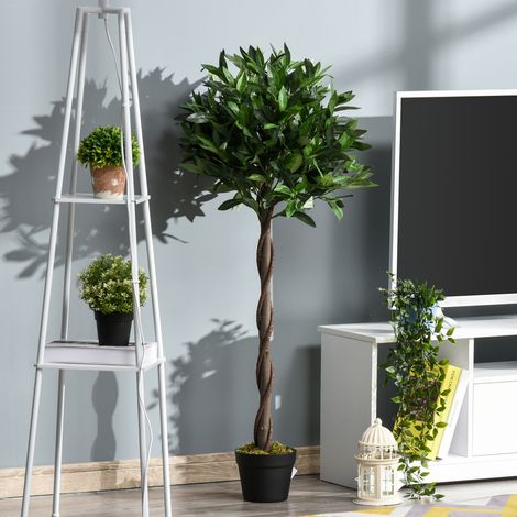 Outsunny Alloro Artificiale Topiary 1,20 m H - Set di 2 Sfere di Alloro Artificiale - 741 Foglie Realistiche per Pianta - Tronco Vite - Vaso Incluso Nero Verde