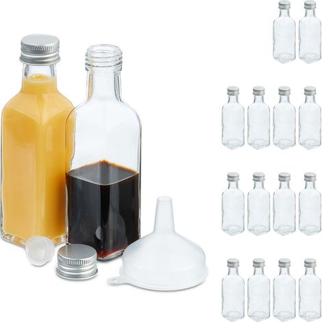 Relaxdays Set 16 Bottigliette in Vetro per Bomboniere, Bottiglie da 100 ml, Barattolini con Tappo, Trasparente Argentato (1/5)