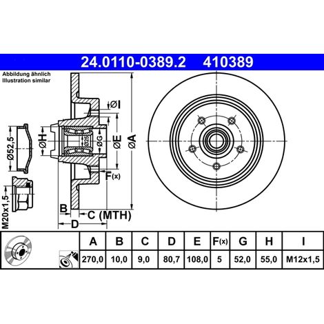 Lot de 2 Disques de frein ATE 24.0110-0389.2 RENAULT 77 01 208 850