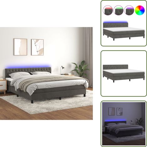 Boxspringbett mit Matratze & LED Dunkelgrau 180x200 cm Samt - Boxspringbett - Doppelbett - Samtbett - Luxusbett - Bettauflage (1/5)