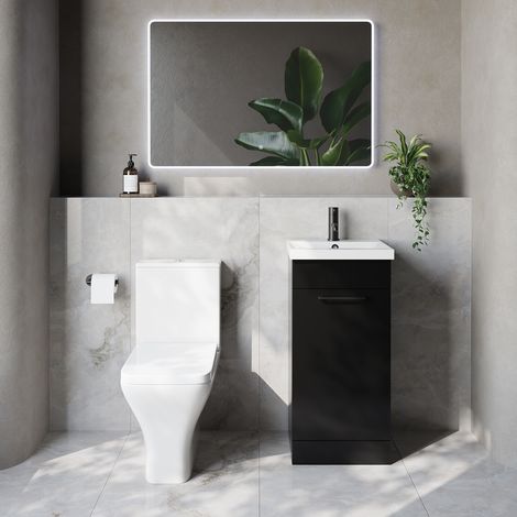 Napoli 390 Matt Black 400mm Single Door Vanity Unit and Kingston Toilet Suite with Glide Basin - 400mm - Matt Black 160mm Handle