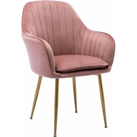 Fauteuil en velours vieux rose et pieds en métal doré. Shella L 58 x P 58 x H 85