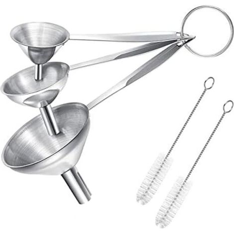 Entonnoir Cuisine, 3 Pièces Essence Antonoire De Cuisine Inox a Piston, Avec 2 Brosses Nettoyage Pour Le Transfert Liquides et Poudres - (1/5)