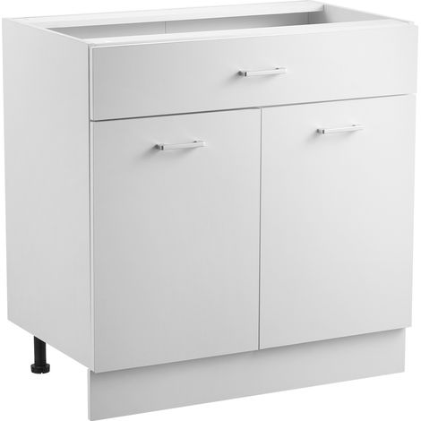 VEVOR Mobiletto Base con Cassetto non Assemblato 800 x 475 x 816 mm, Mobiletto Pronto da Montare con Ante a Chiusura Ammortizzata Ripiano Regolabile per Ufficio Uso Domestico Casa, Bianco