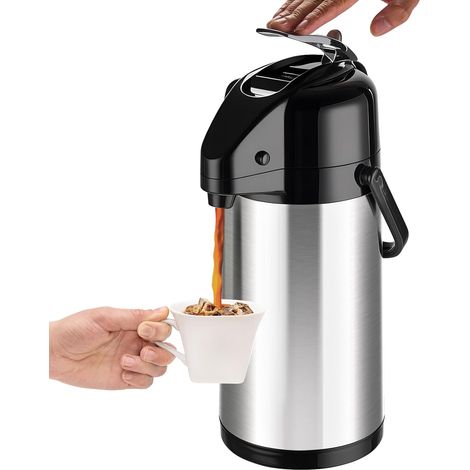 Bouteille d'eau Airpot améliorée avec double pompe 2,5 l en acier inoxydable pour boissons chaudes/froides, base Lazy Susan, café Termos Para pour fête et cacao chaud (1/5)