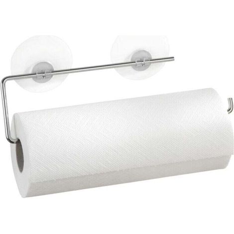 Porte sopalin mural sans perçage Static-Loc®, Dévidoir Essuie Tout mural sans perçage, ventouse repositionnable, Métal, 8,5x30 cm, Argent