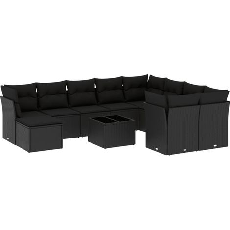 Maison Exclusive - 11-tlg. Garten-Sofagarnitur mit Kissen Schwarz (1/3)