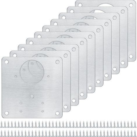 Packung mit 10 Edelstahl-Reparaturplatten für Schrankscharniere inklusive 80 Schrauben. Flache Befestigungswinkel zur Reparatur von Küchenschranktüren (10). (1/5)