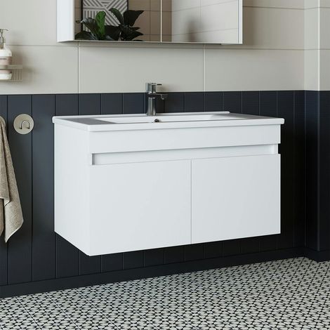 Meuble vasque suspendu 85 cm blanc 2 portes LAAN (1/5)