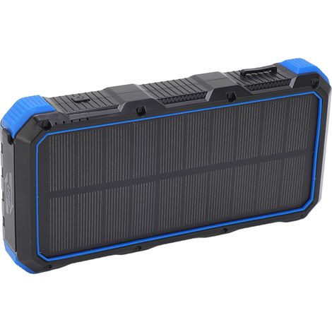 Batterie solaire portable 36800 mAh à charge rapide, 3 ports USB, avec lampe LED intégrée, idéale pour le camping et les activités de plein air (5 V, 3 A, bleu). (1/5)