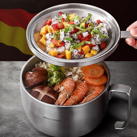 Suppenschüssel aus Edelstahl mit Deckel und Griff für Instantnudeln, geeignet für Zuhause und Studentenwohnheim (1/5)
