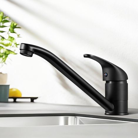 Robinet Cuisine Noir Monocommande, Mitigeur Cuisine Orientable à 360°, Robinets d'évier de Cuisine, Commande de Chaud et de Froid, Aciers Inoxydables
