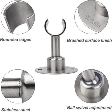 Support De Douche - Acier Inoxydable - Pour Tige Rond De 22 5 Mm - Réglable En Hauteur - 2 Pièces (1/4)