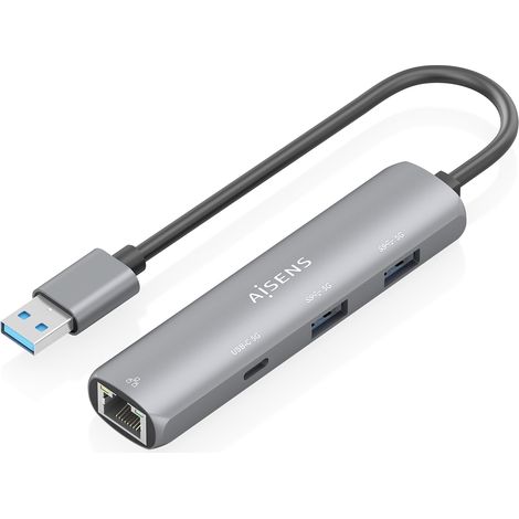 Hub USB Aisens ASUC-4P035-GR/ 1xUSB Tipo-C/ 2xUSB/ 1xRJ45/ Gris
