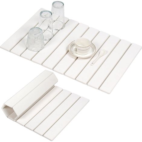 Tapete de drenaje de piedra para encimeras, tapete de drenaje de piedra grande, plegable, tapete absorbente de tierra de diatomeas para baño, secado rápido, apto para platos, botellas, vasos, baño, cu