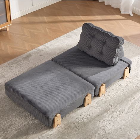 Fauteuil-lit pliant en velours côtelé gris avec pieds en bois OKWISH (1/5)