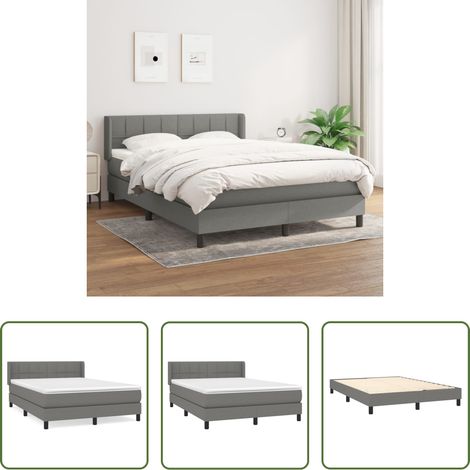 vidaXL Kopfteil - Boxspringbett mit Matratze Dunkelgrau 140x200 cm Stoff (1/5)