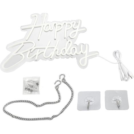 Neon-Leuchtschild „Happy Birthday“ aus Acryl, USB-betrieben, ideal zur Dekoration einer Geburtstagsfeier. (1/5)