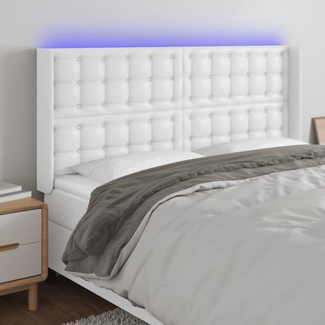 LED Kopfteil Weiß 163x16x118/128 cm Kunstleder (1/5)