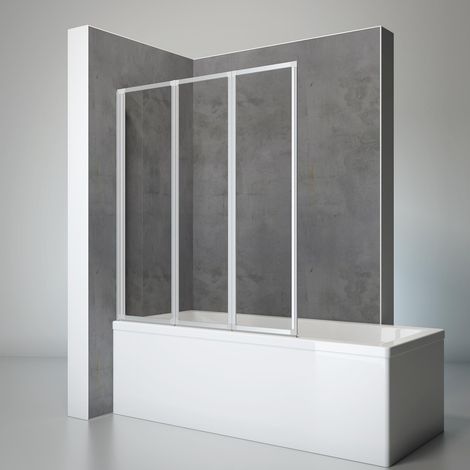 Schulte Badewannenfaltwand 127x140 cm - 3-teilig faltbar, 3 mm Sicherheitsglas Klar, Profil Alu Natur