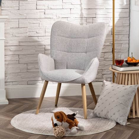 Fauteuil scandinave en tissu gris clair et naturel - KINAS