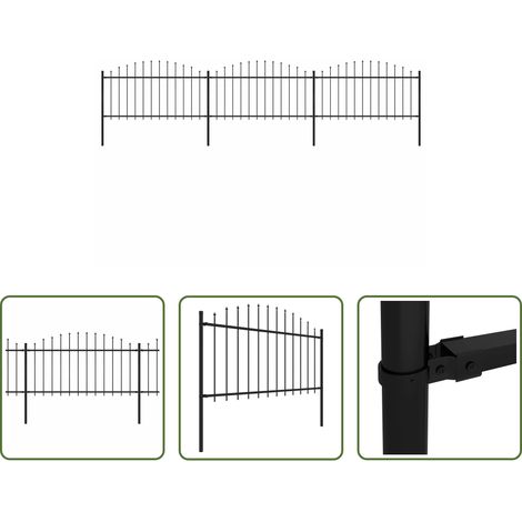 vidaXL Gartenzaun mit Speerspitze - Gartenzaun mit Speerspitze Stahl 537 x 150 cm Schwarz (1/5)