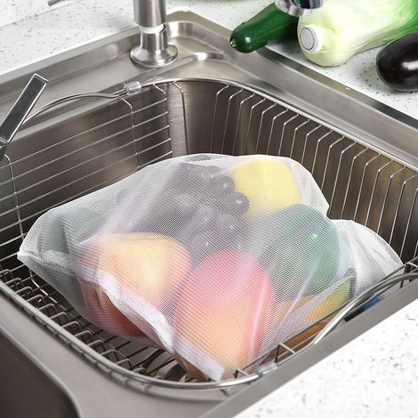 12 wiederverwendbare Netzbeutel mit Kordelzug, ideal als Obst- und Gemüsesäcke, Aufbewahrungsbeutel, Einkaufstaschen oder Spielzeugbeutel. (1/5)