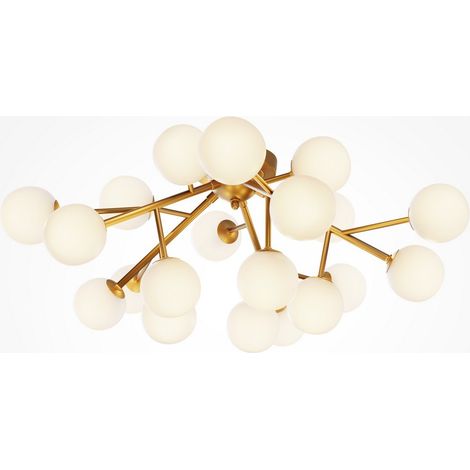 Maytoni Dallas Plafonnier globe moderne à 20 lumières doré, abat-jour cognac, G9