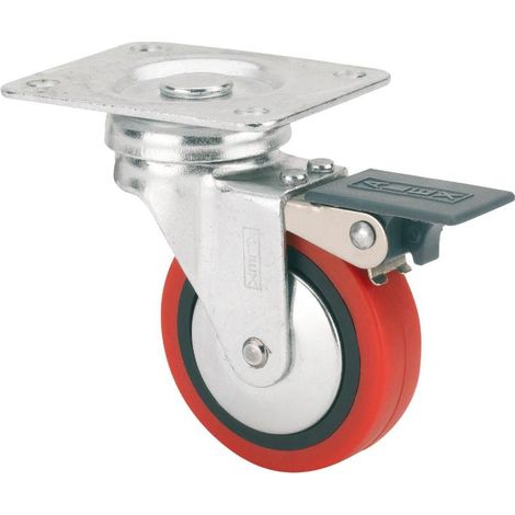 rueda giratora placa freno 10bsrfn50cp-ppi poliamix-poliur.rojo eje liso