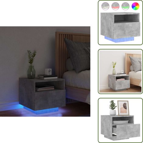 The Living Store Table de chevet avec lumières LED gris béton 40x39x37 cm - Table De Chevet - Lampe De Chevet - Luminaire LED - Meubles De Chambre - Mobilier Moderne (1/5)