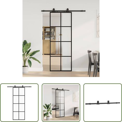 Sécurité - Porte coulissante kit de quincaillerie noir 76x205 cm verre ESG (1/5)