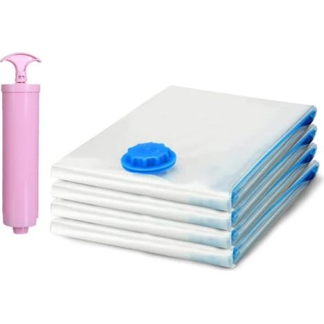 Sacs de rangement sous vide avec pompe manuelle de voyage Fermeture zip et valve d'étanchéité Sacs compresseurs pour couettes, plaids, linge de lit, vêtements 70100 (1/5)