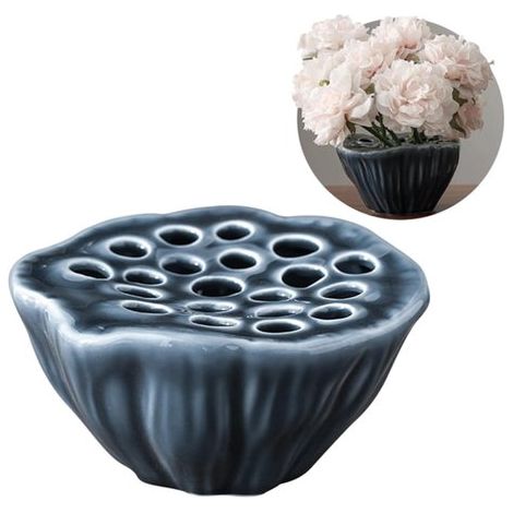 Bol pour composition florale - Vase - Bol hydroponique en céramique - Vase de table basse - Vase décoratif - Contenant bleu pour composition florale (1/5)