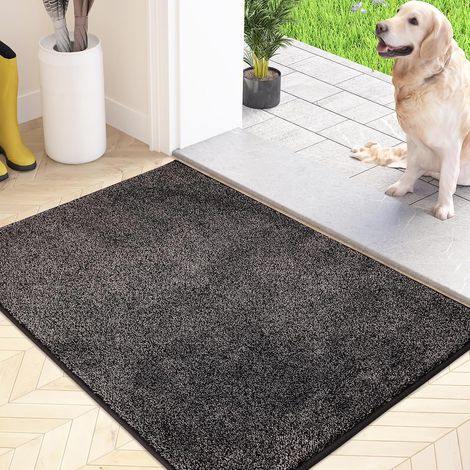 Paillasson 60×80 cm gris charbon, microfibre, antidérapant, chien/entrée. (1/4)
