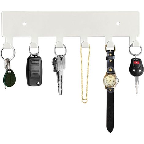 Porte-Clés-Wandbild, Porte-Clés mit 6 Häkeln, Porte-Clés-Wandbild für Couloir, Porte-Clés-Autocollant (weiß) (1/5)