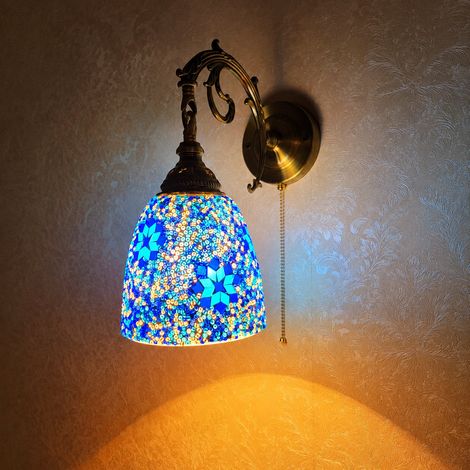 Applique Murale Rétro Verre Bleu Branchement Électrique Avec Interrupteur À Tirette LED 23 × 23 × 25 cm 1,8 kg – Livraison gratuite