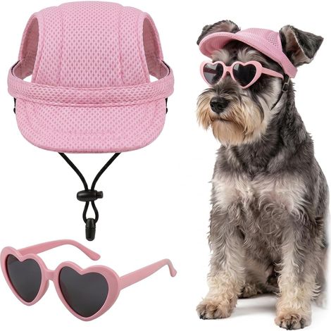 Chapeau De Soleil Pour Chien Avec Trous Pour Oreilles, Lunettes De Soleil En Forme De Cœur Pour Chien Et Chat Avec Bande Silicone Antidérapante, Casquette De Baseball Réglable Pour Animal (1/5)