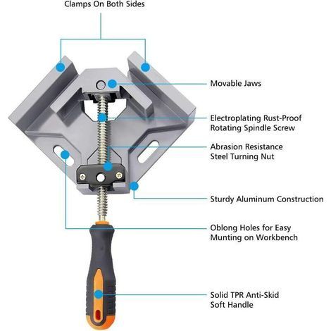 Serre-Joint à Angle Droit, 90Ḟ Corner Clamp/Etau d'Angle à une main en Aluminium avec une Capacité d'Ecartement de 70 mm pour le Travail du Bois, l'Ingénierie, le Soudage, le Charpent (1/3)