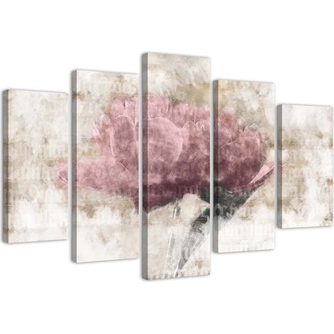 Quadri Quadro 5 pezzi Stampa su tela Fiore rosa vintage - 200x100 (1/5)