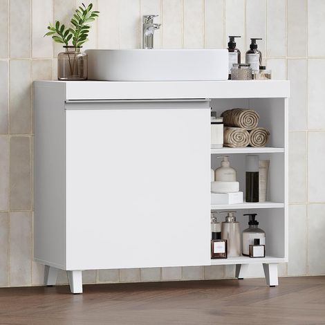 Meuble sous Lavabo, Meuble sous Vasque, Salle de Bain, 1 Porte, 3 Espaces Ouverts, Grande Capacité de Rangement, Étagères Réglables, Autoportant (1/5)
