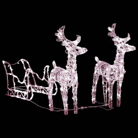 Décorations de Noël, renne et traîneau, 160 lumières LED, acrylique 130 cm. (1/5)